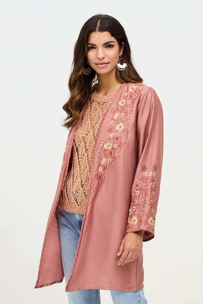 kimono rose borderie floral