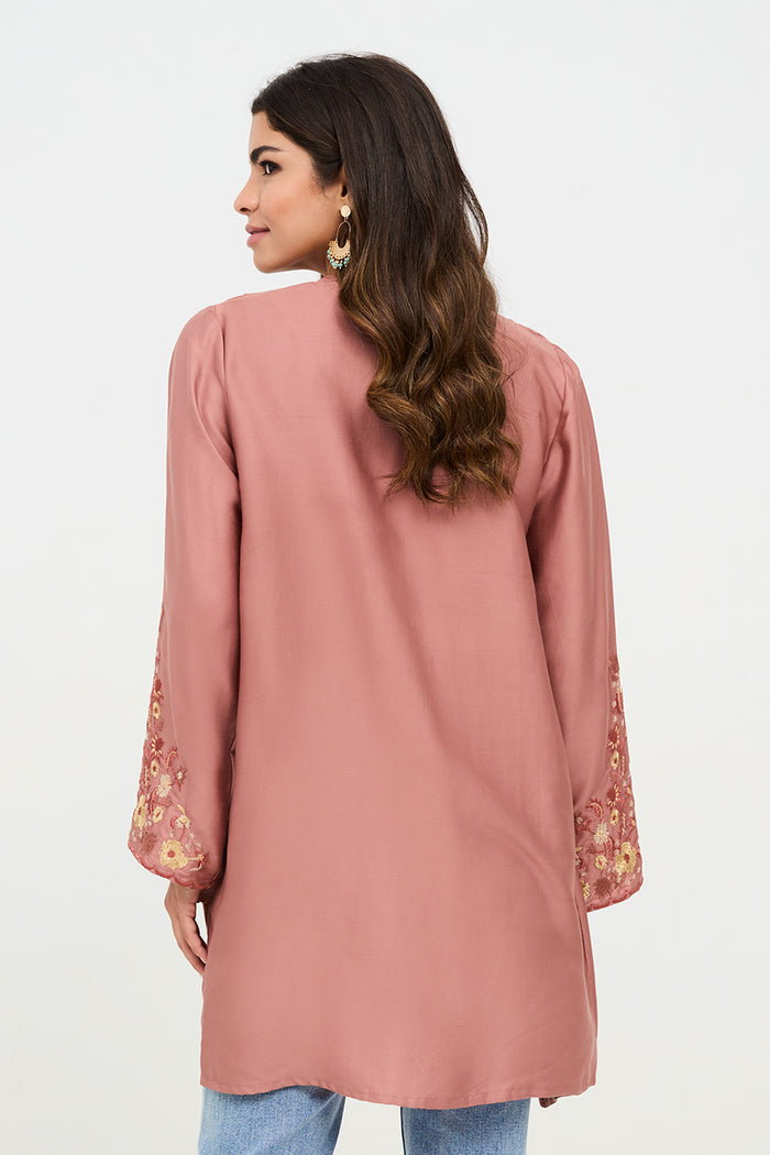 kimono rose borderie floral