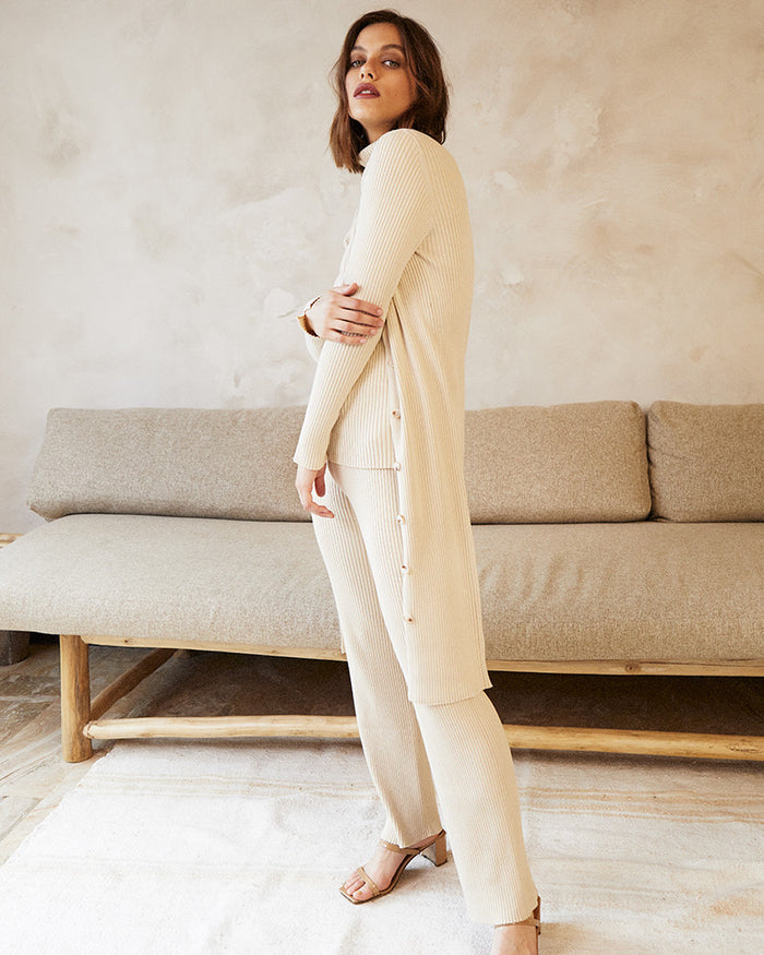 pantalon en maille côtelée pour femme confortable