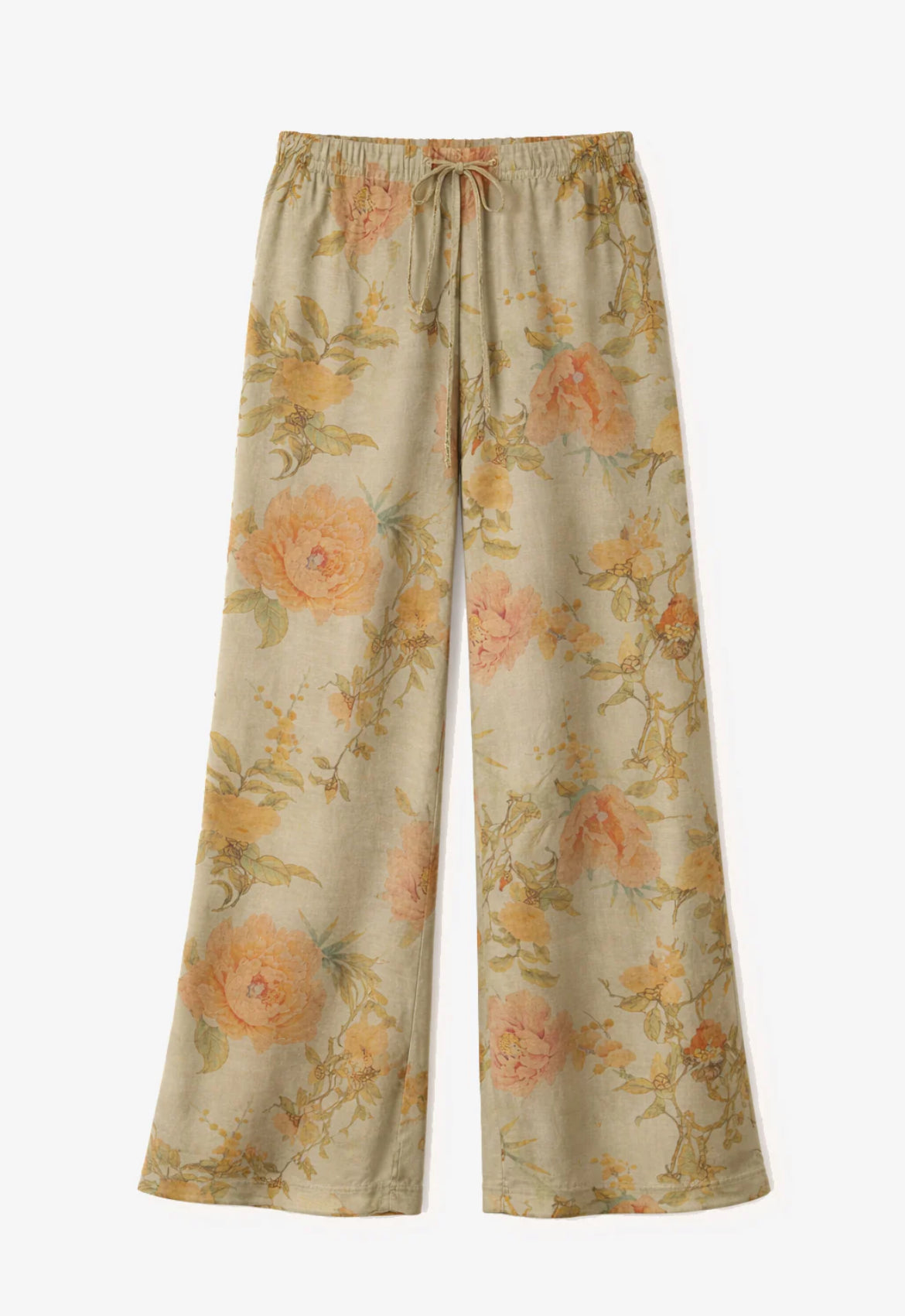 Pantalon large CALOS – Imprimé floral vert sauge