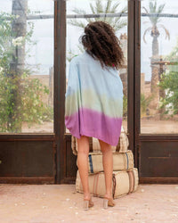 Blouse CORALIA bohème brodée bleu pastel dégradé