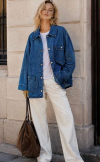 Veste ELLA en jean bleu oversize femme – vue de face