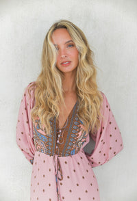 Robe Longue Bohème Solina Pink Paisley