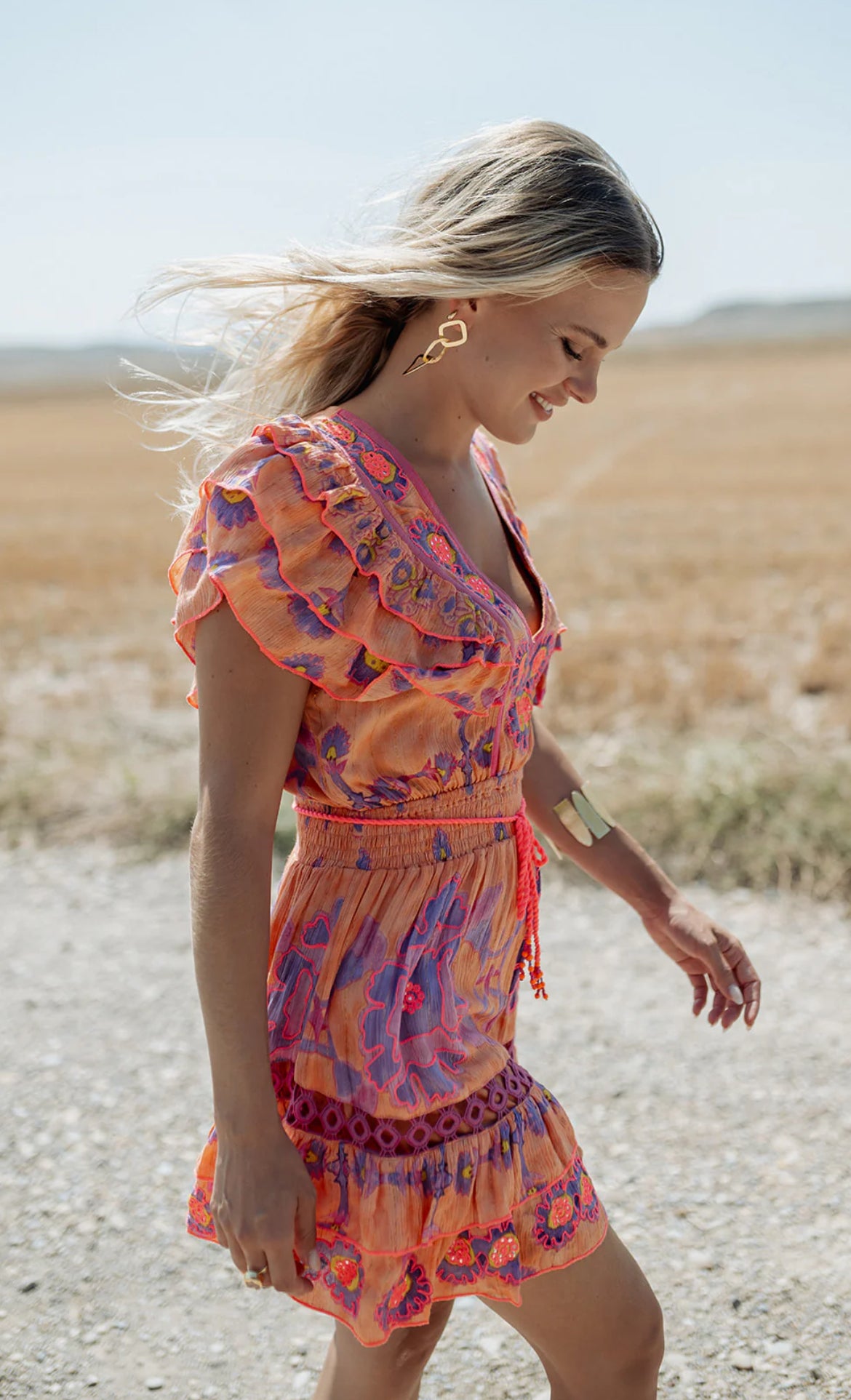 Robe Bohème Brodée SUNRISE ORANGE