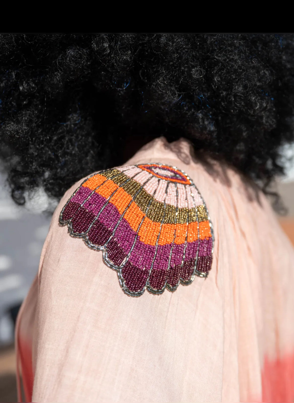  blouse bohème SUNSET dégradé corail et brun broderie épaules