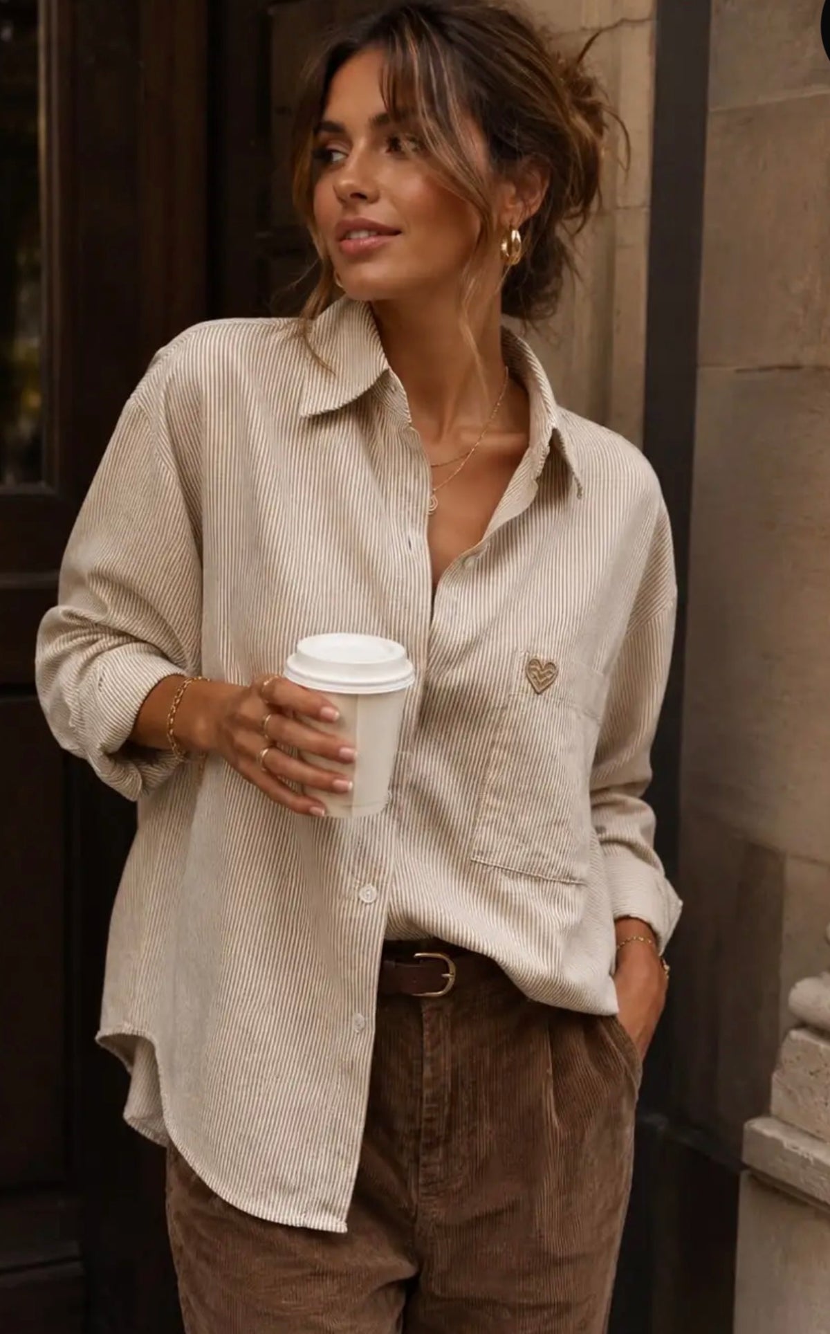 Chemise femme rayée taupe Annie avec cœur brodé – Gypsy Bohème