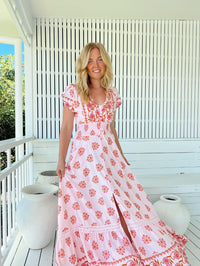 Robe longue bohème rose Azalée