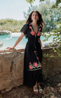 Robe Longue Bohème Brodée LUMA Black