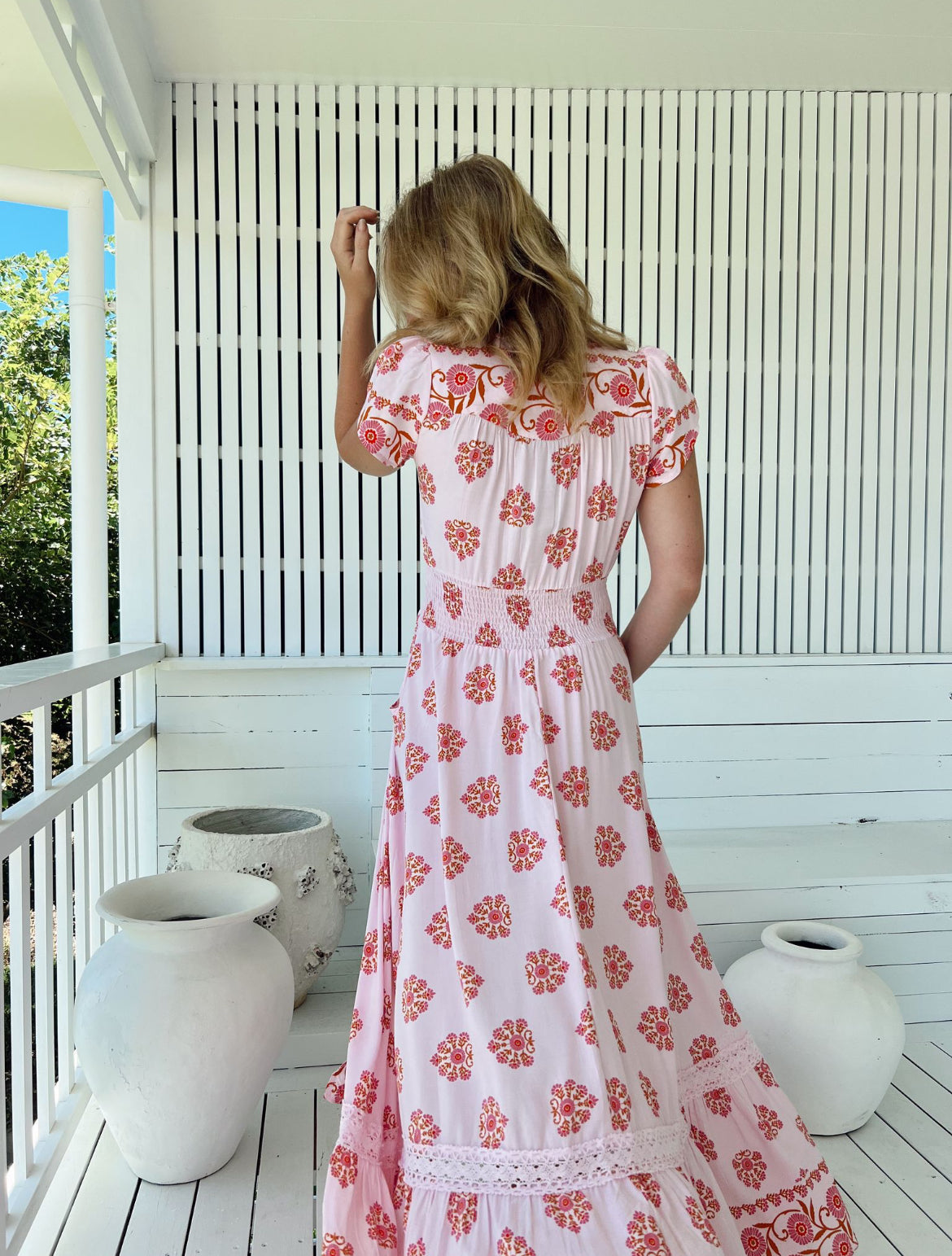 Robe longue bohème rose Azalée