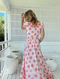 Robe longue bohème rose Azalée