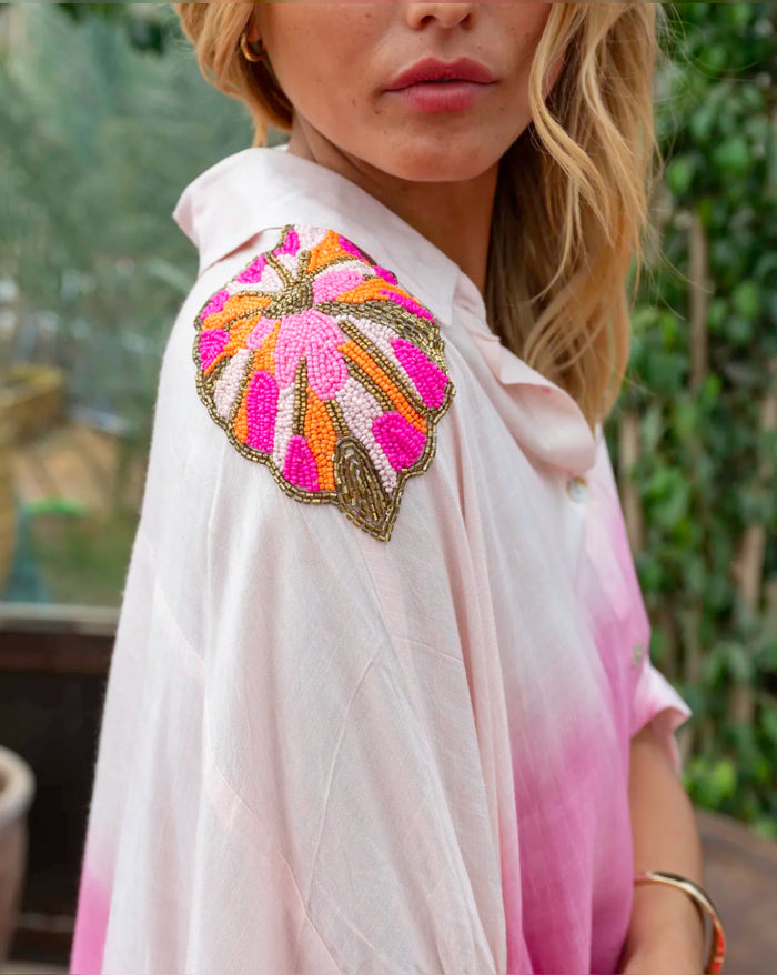 détail broderie perles blouse bohème coralia