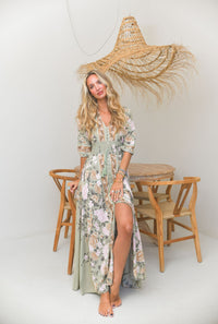 Robe longue bohème LORENA vert sauge