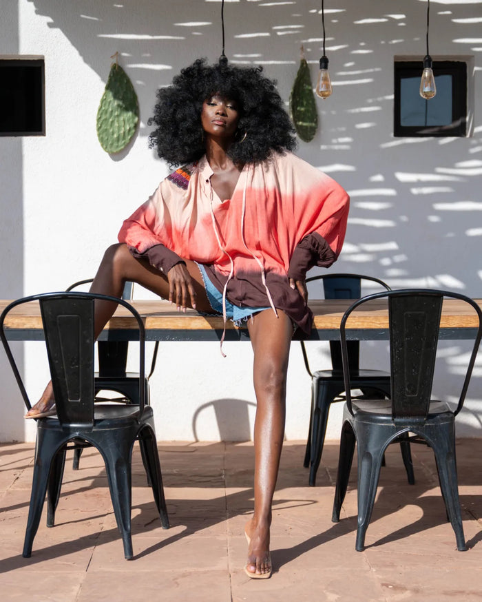 blouse bohème SUNSET portée avec short jean style gypsy chic