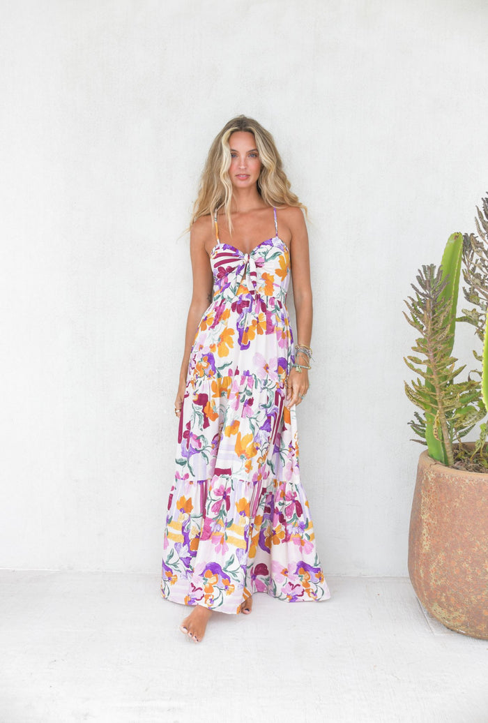 Robe Longue Bohème LIORA Écru Multicolore