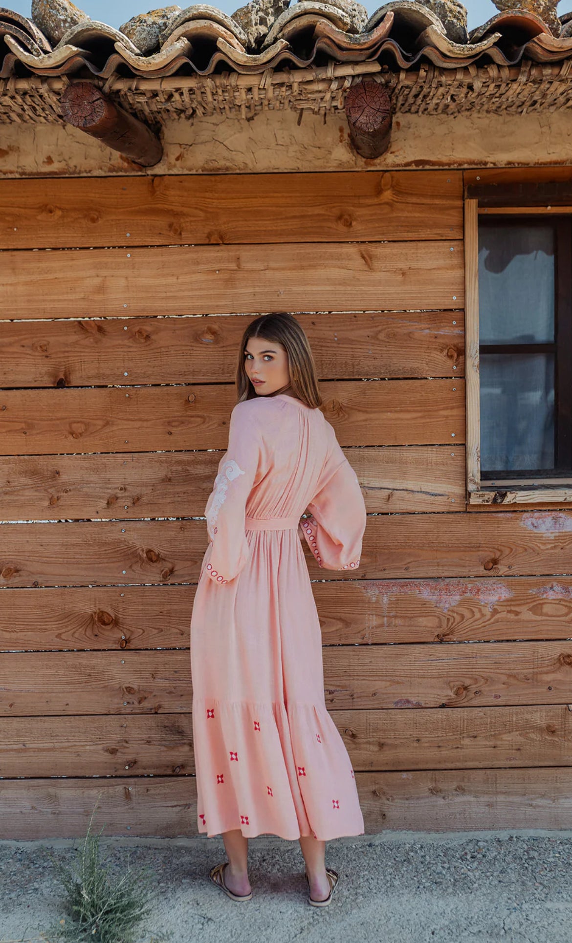 Robe Bohème Longue Brodée ROSALIA Blush