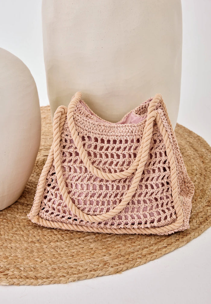Sac bohème crochet rose DALIA avec anses corde style bohème chic