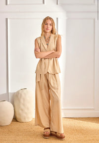 Pantalon HÉRA beige bohème chic – coupe fluide taille haute