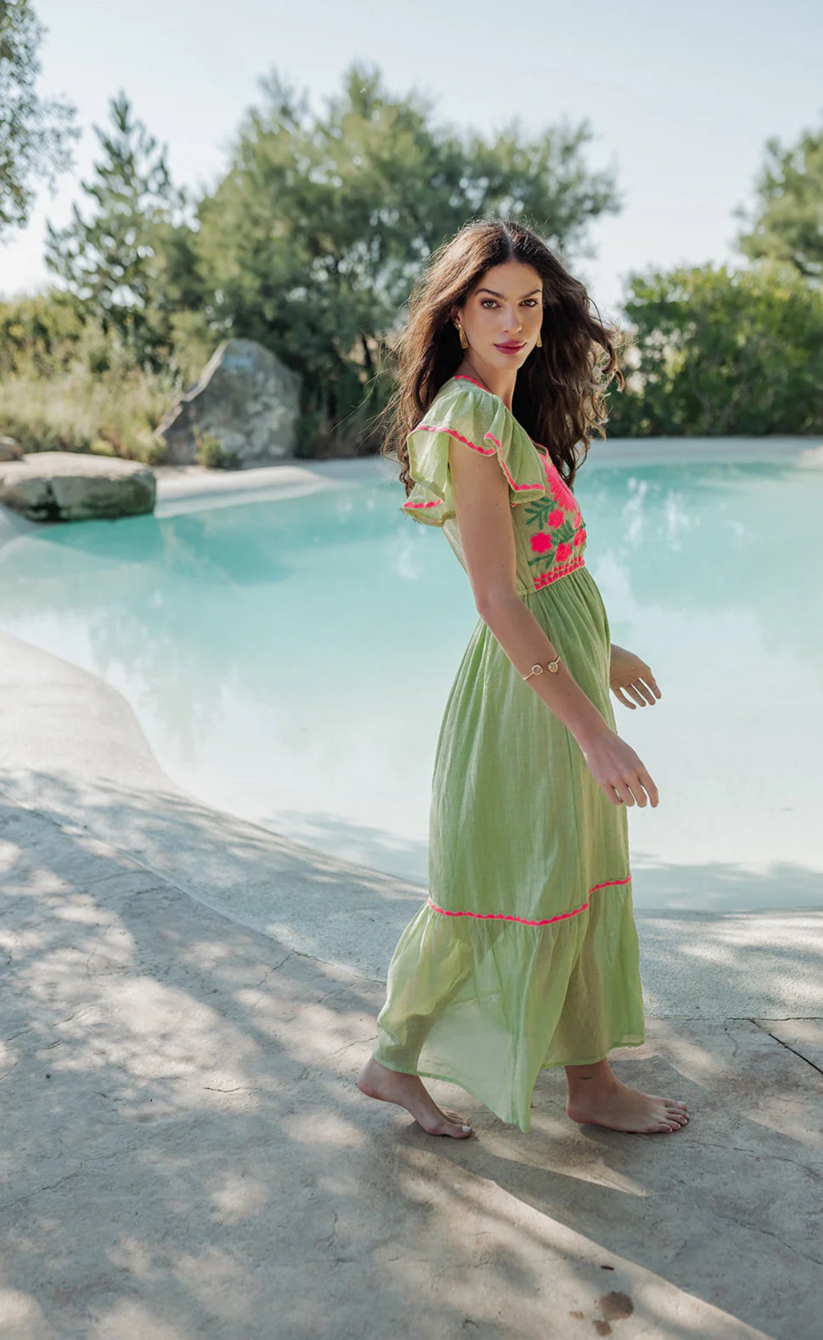 Robe Bohème Brodée Luzia Green