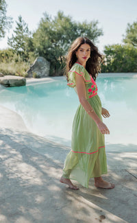 Robe Bohème Brodée Luzia Green
