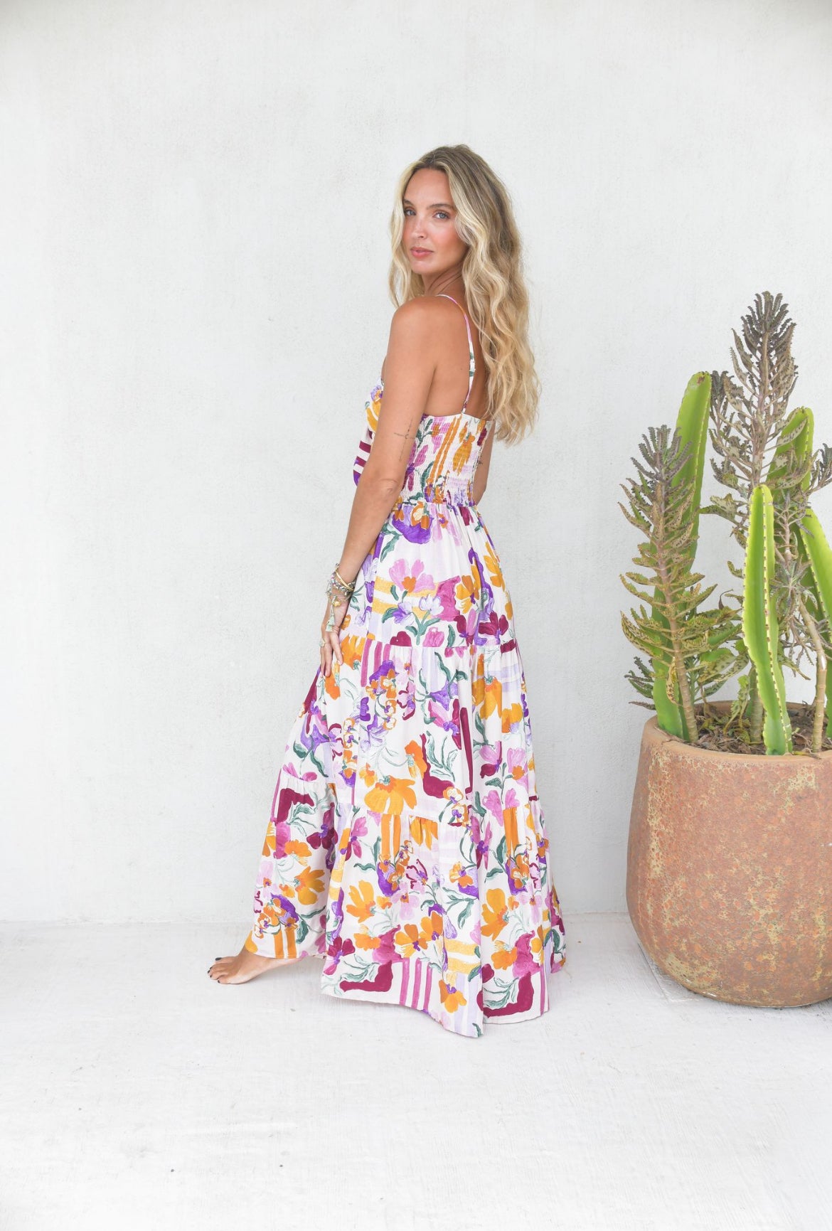 Robe Longue Bohème LIORA Écru Multicolore