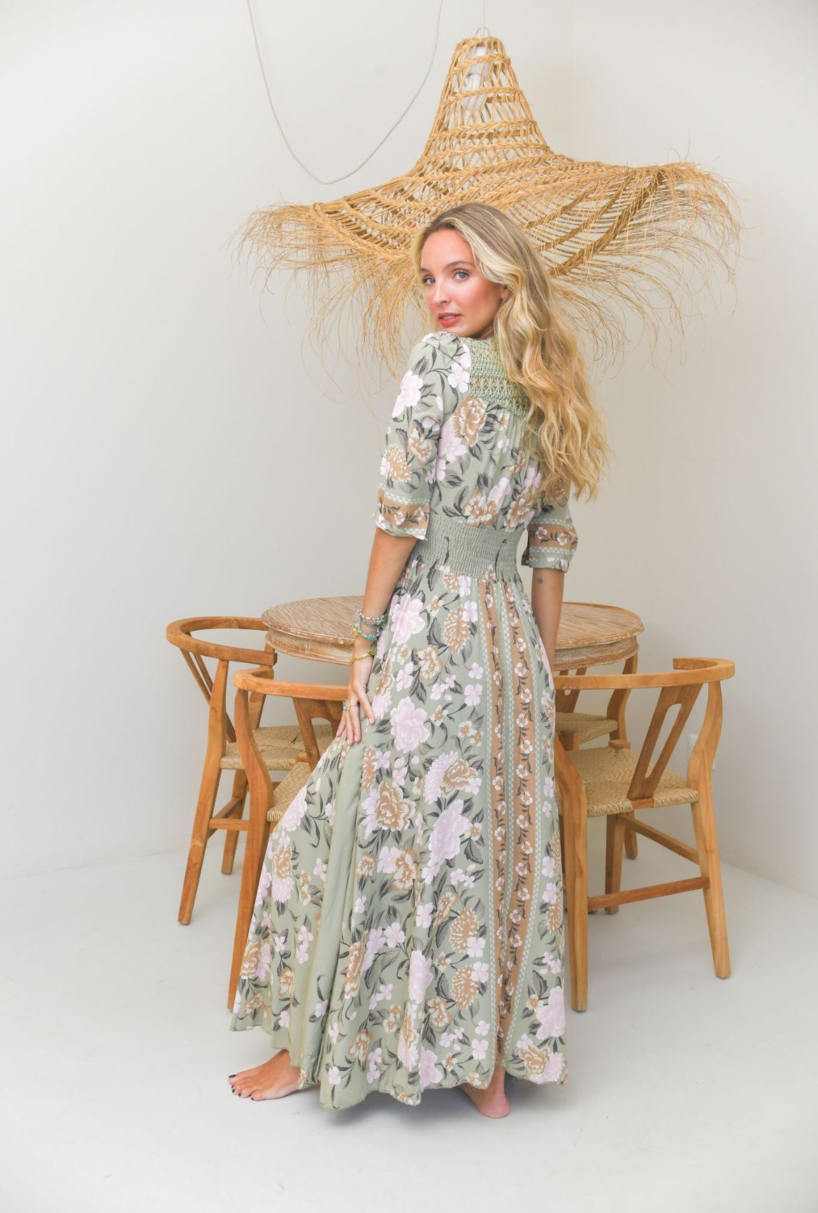 Robe longue bohème LORENA vert sauge