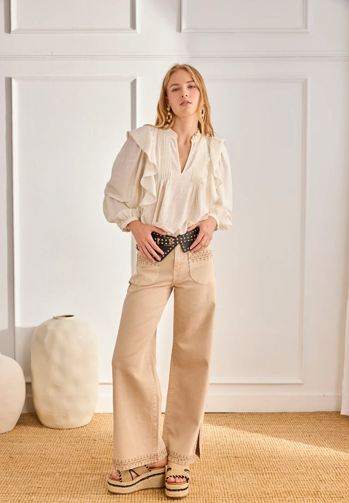 Pantalon YVEN – Beige Bohème Brodé