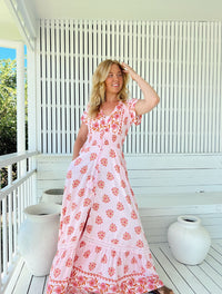 Robe longue bohème rose Azalée