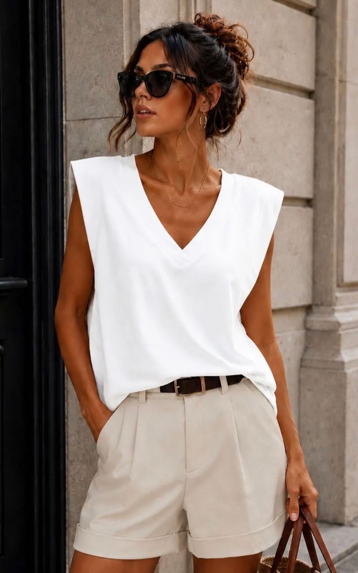 Top MILO blanc à épaulettes – Décolleté V