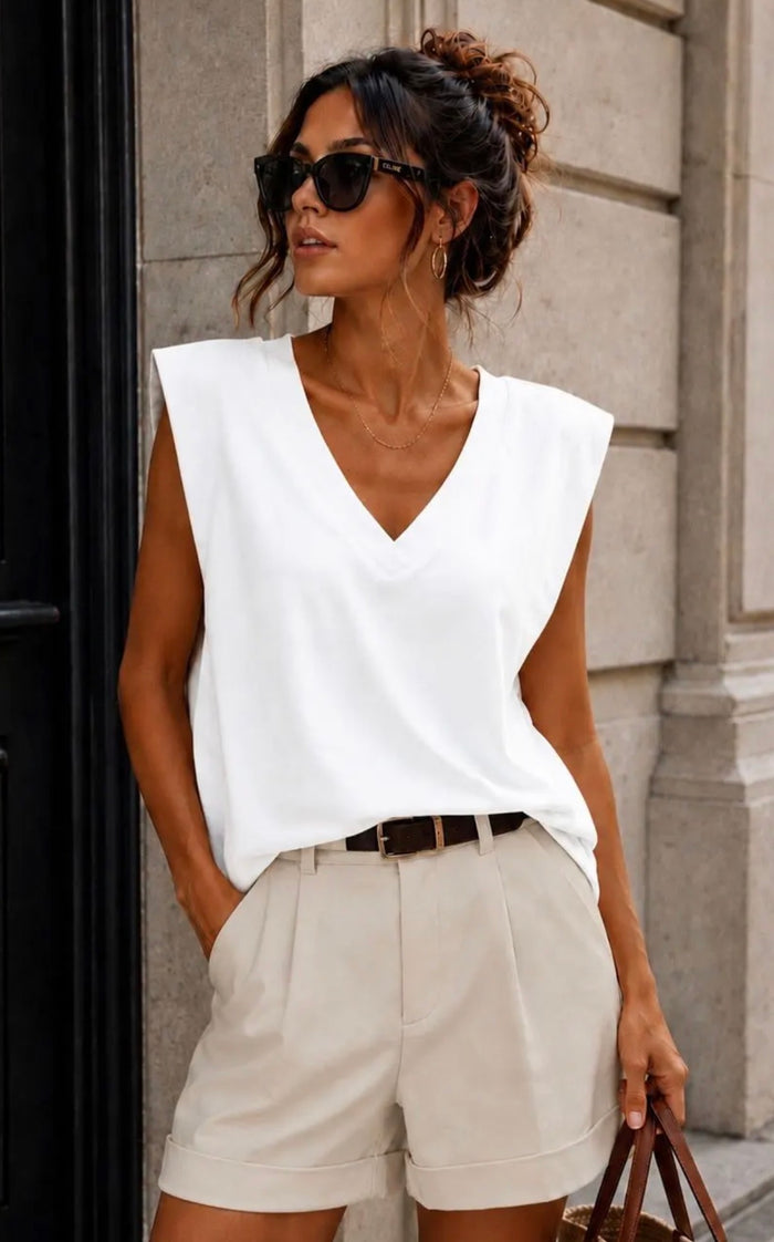 Top MILO blanc à épaulettes – Décolleté V