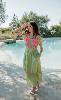 Robe Bohème Brodée Luzia Green