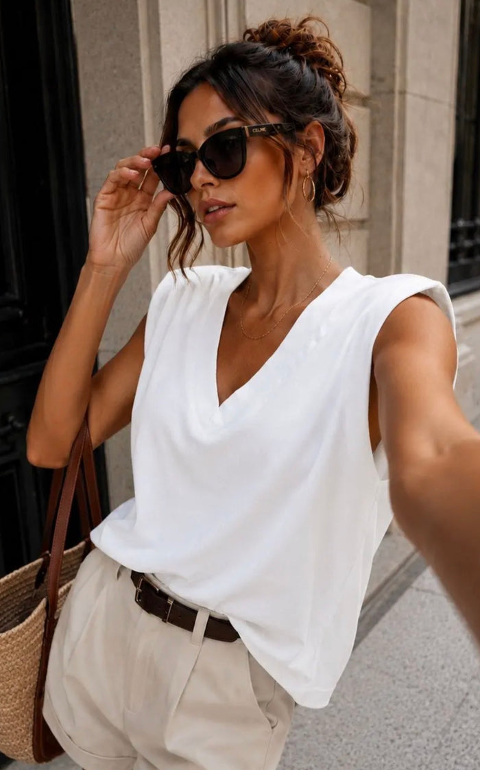 Top MILO blanc à épaulettes – Décolleté V