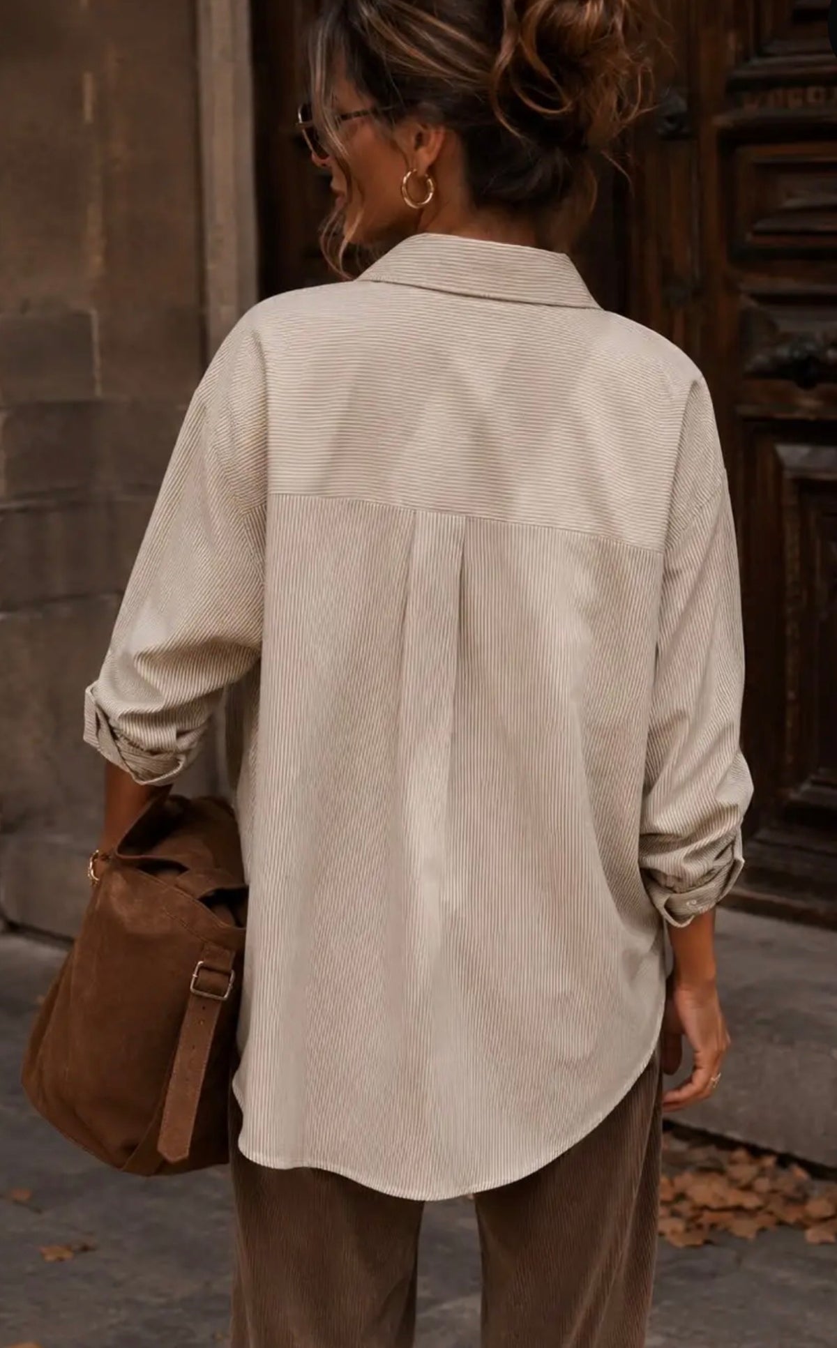 Chemise femme rayée taupe Annie coupe ample vue de dos – Gypsy Bohème