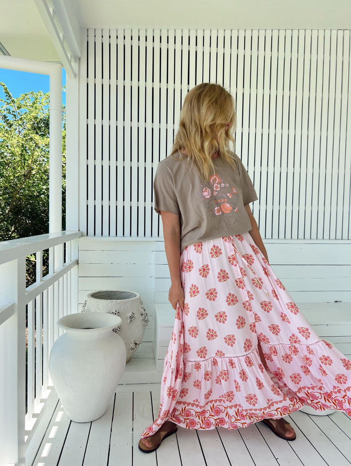 Jupe longue bohème rose Azalée