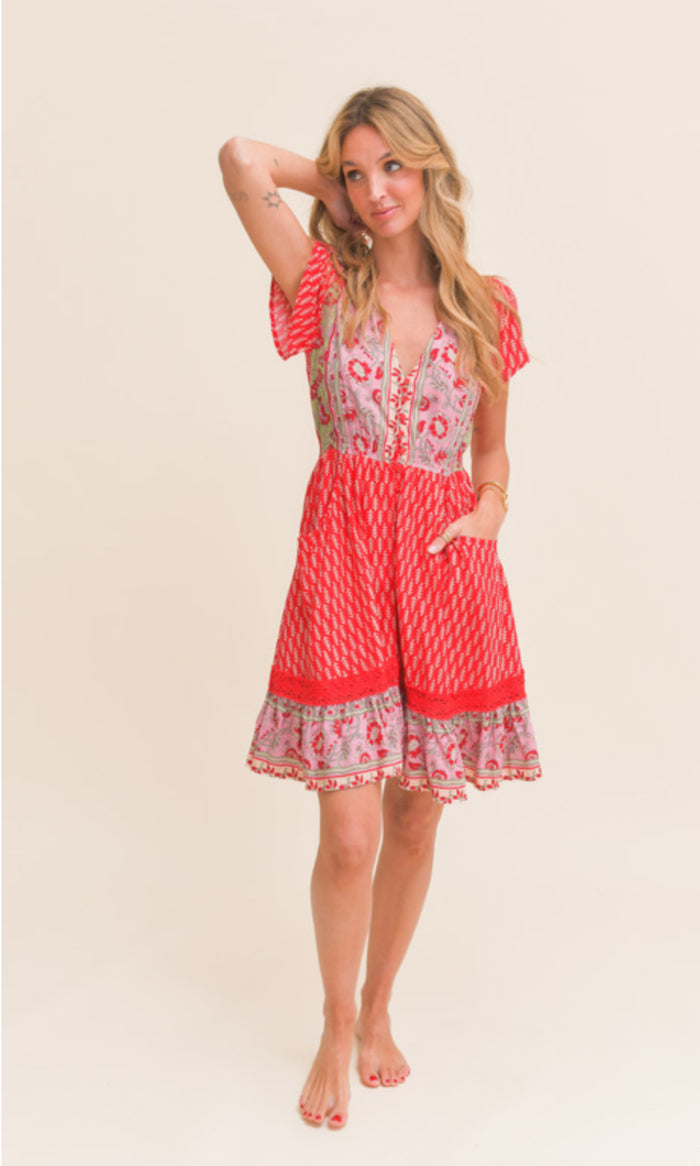 Robe Bohème Courte Zélie Rouge