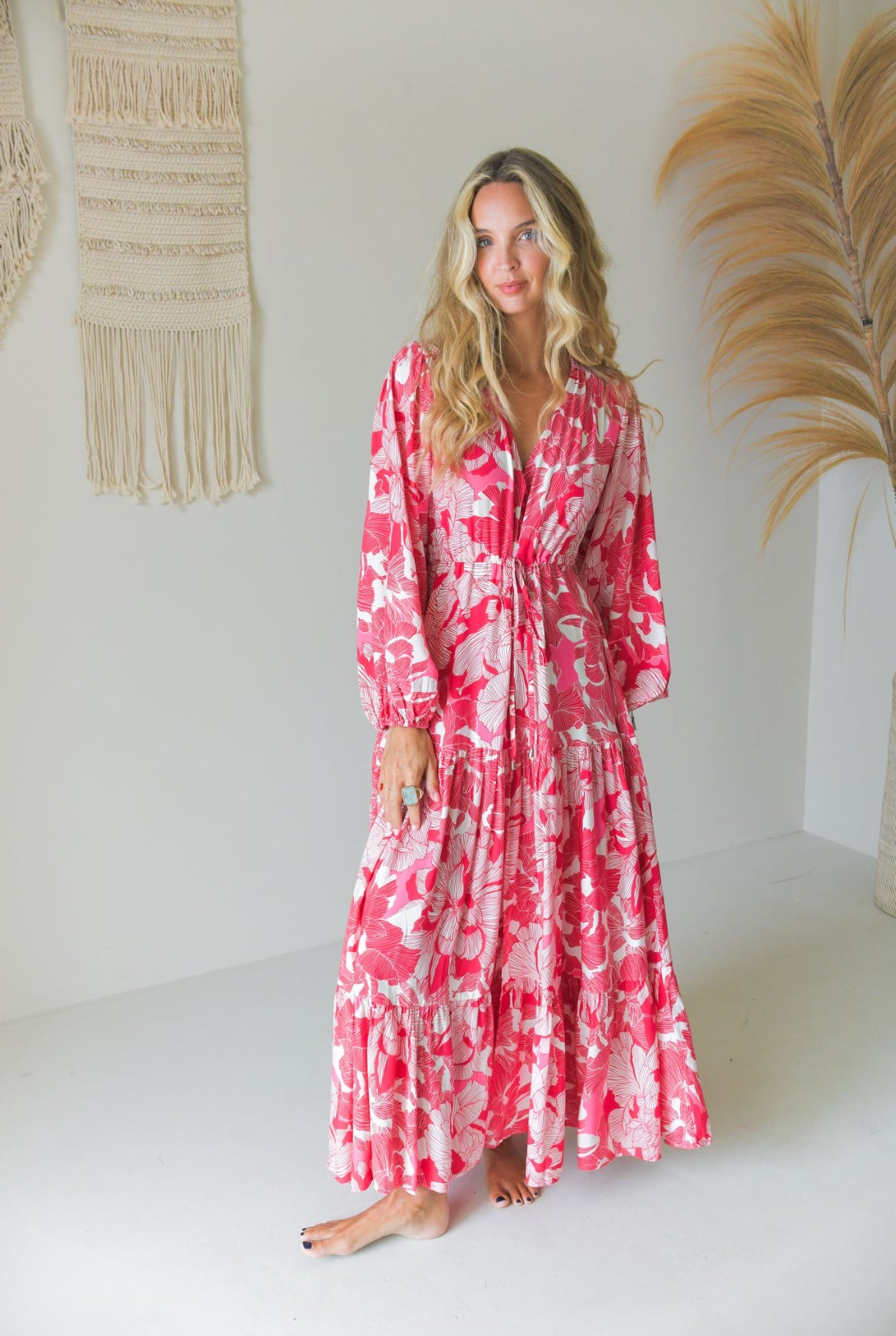 Robe Longue Bohème SCARLETT Rouge & Écru