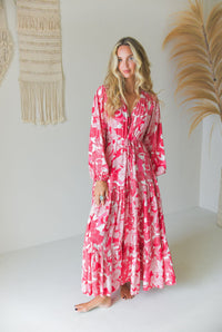 Robe Longue Bohème SCARLETT Rouge & Écru