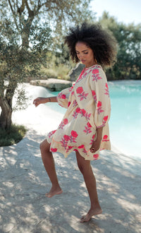 Robe Bohème Courte AZÉLIA Cream Pink