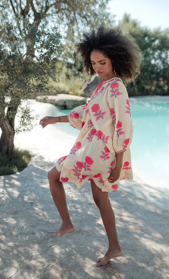 Robe Bohème Courte AZÉLIA Cream Pink
