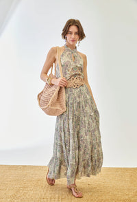 .	Jupe longue bohème imprimé cachemire vert sauge