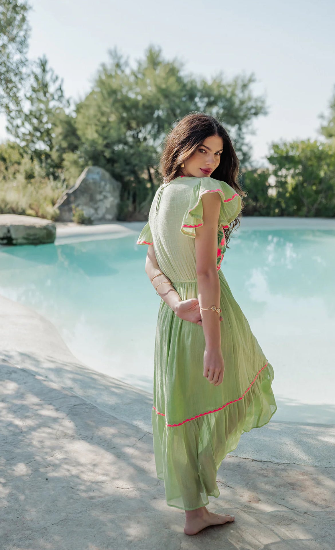 Robe Bohème Brodée Luzia Green