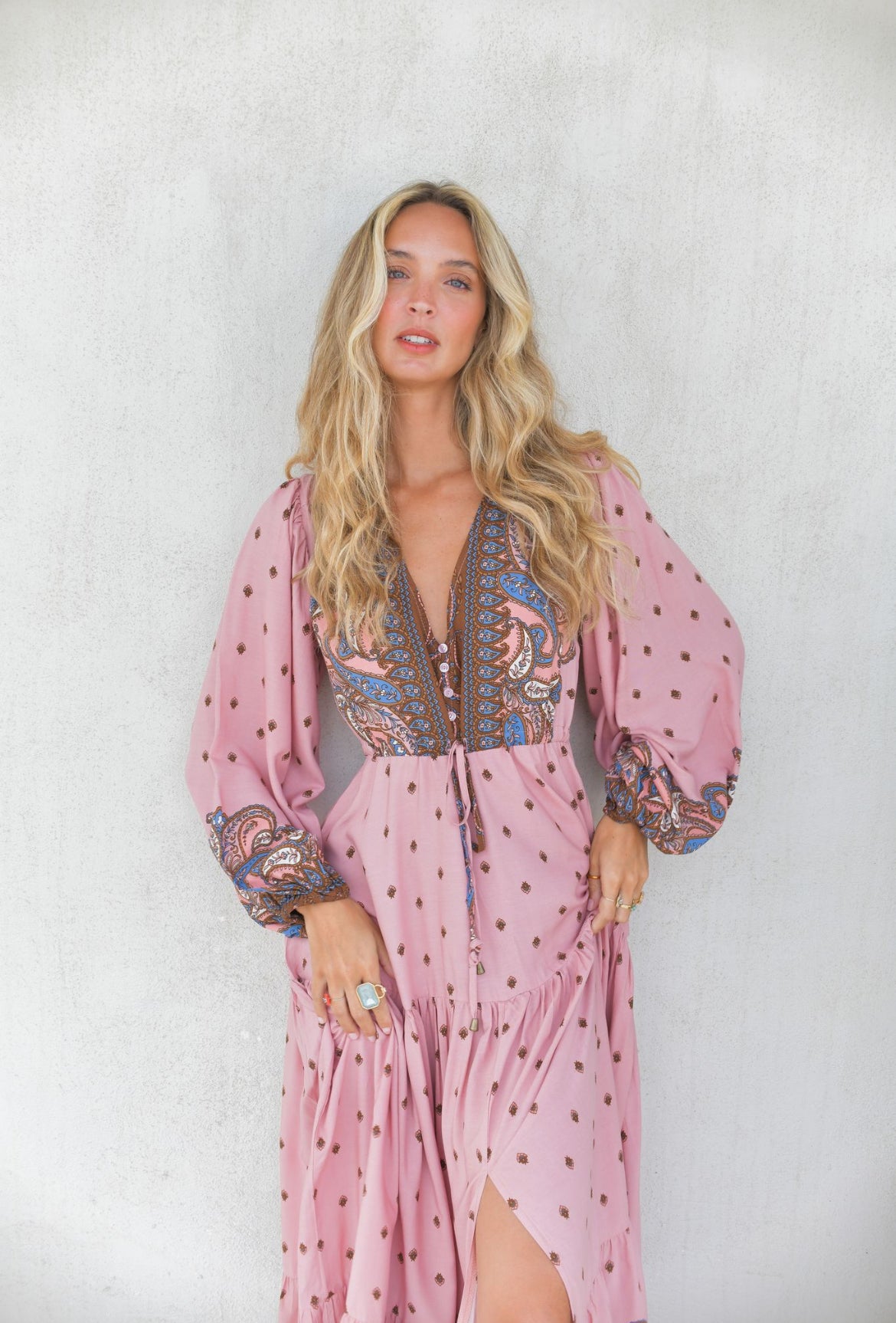 Robe Longue Bohème Solina Pink Paisley