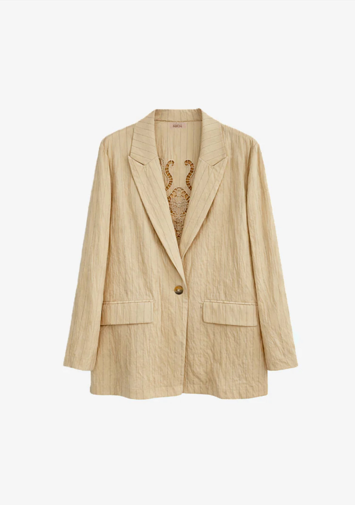 Veste MÉDA beige bohème chic – motif ajouré dos