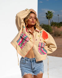 	veste bohème azteca brodée beige femme