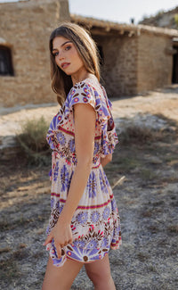 Robe Bohème Courte Imprimée LILA SUNSET