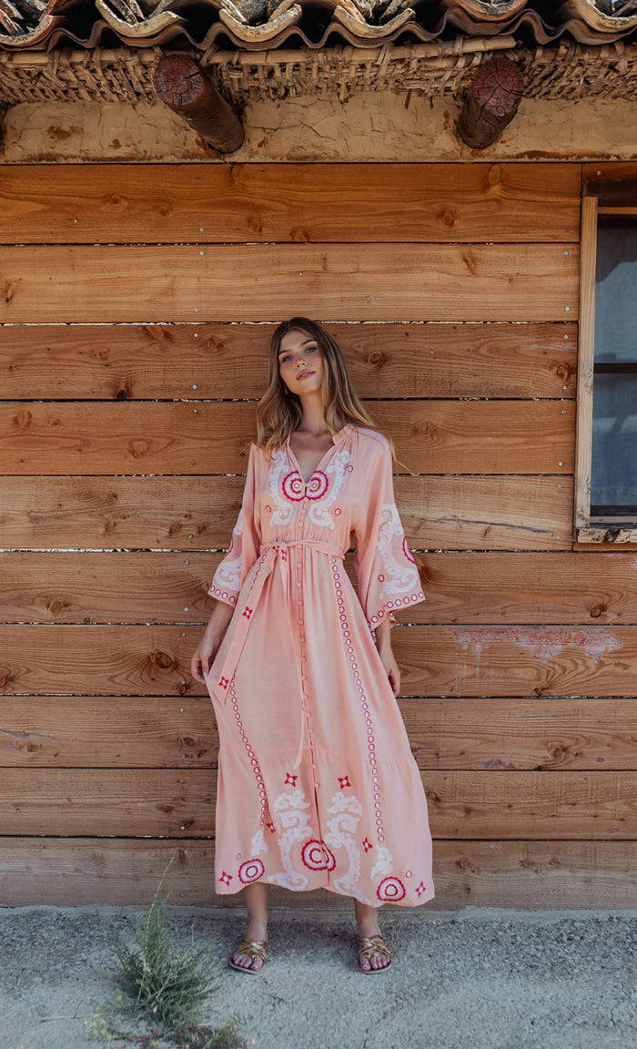 Robe Bohème Longue Brodée ROSALIA Blush