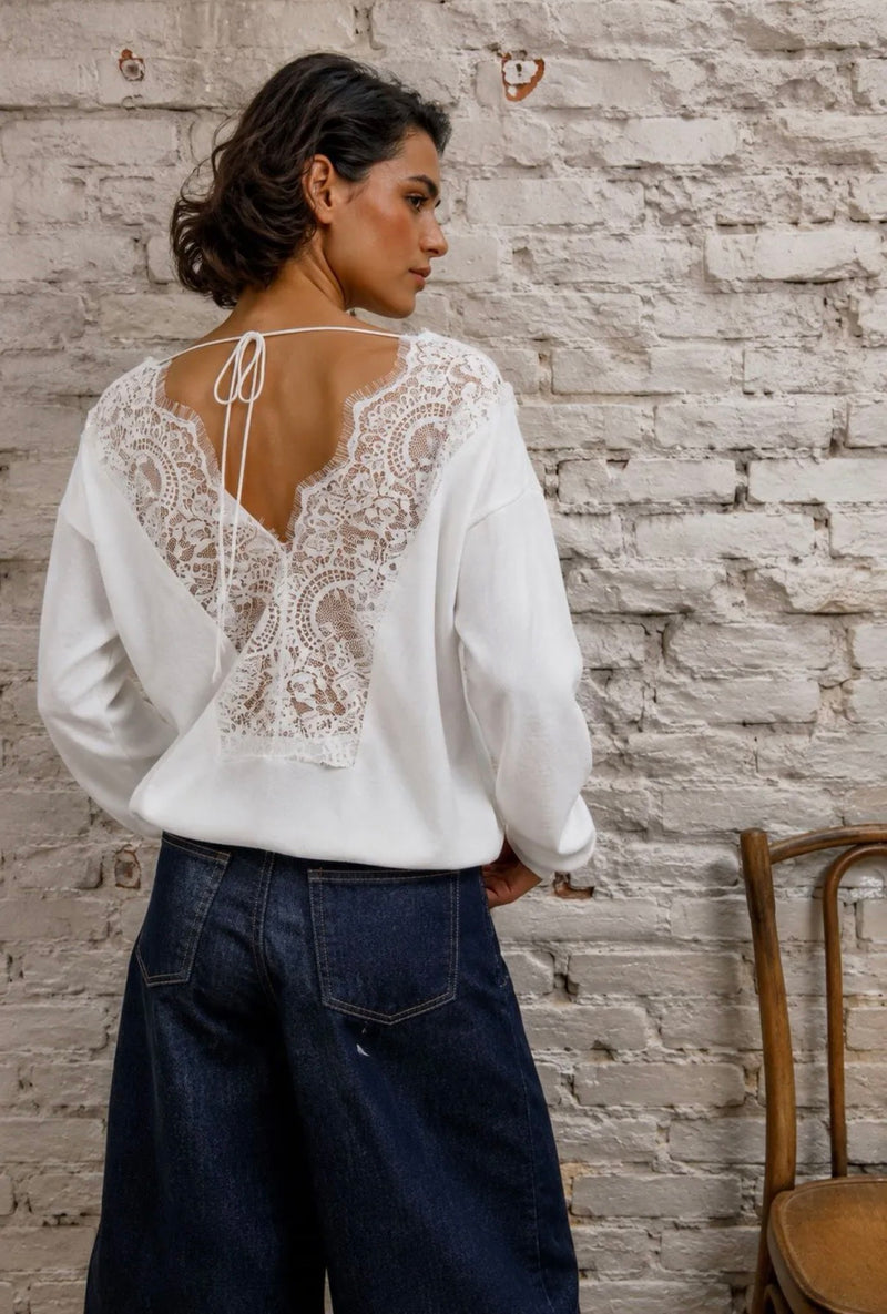 Pull Élia Blanc – Dos dentelle