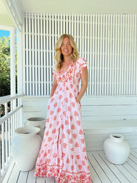Robe longue bohème rose Azalée