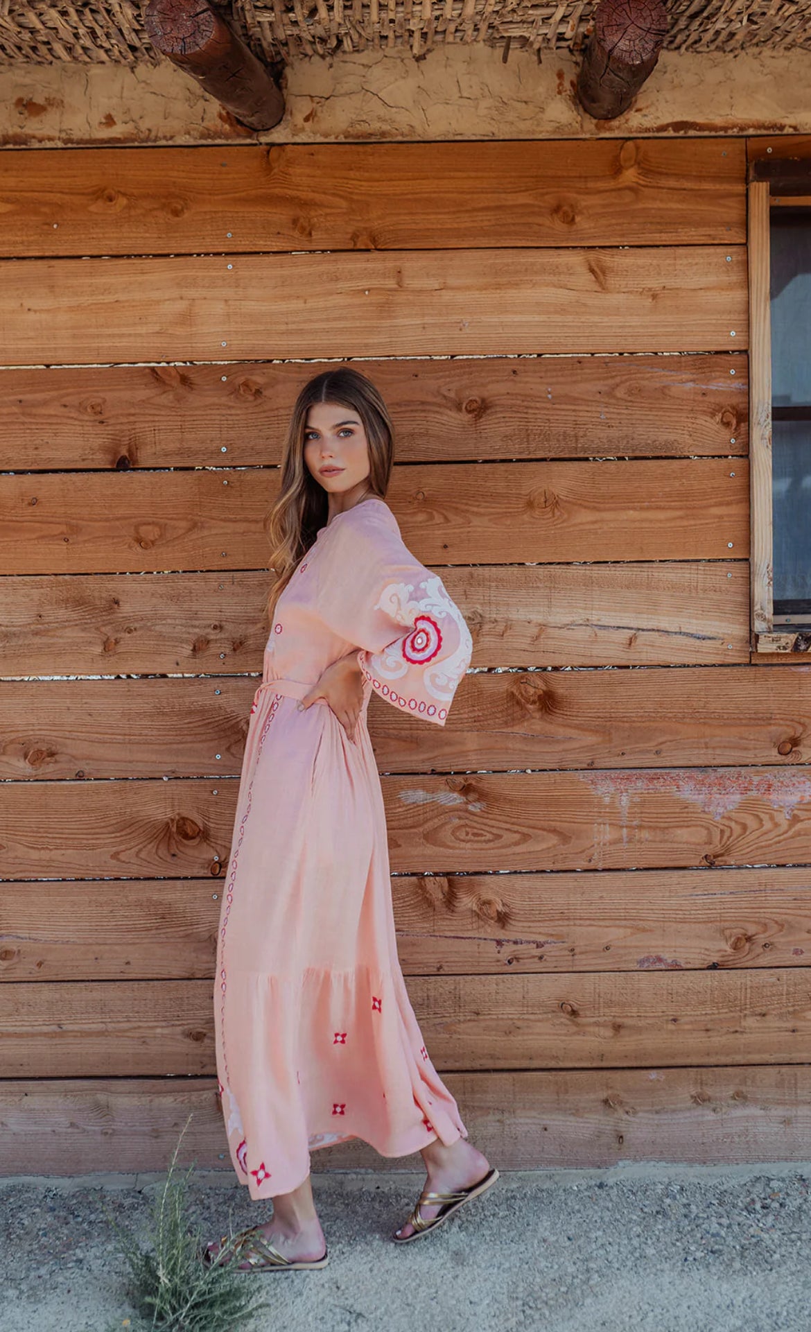 Robe Bohème Longue Brodée ROSALIA Blush