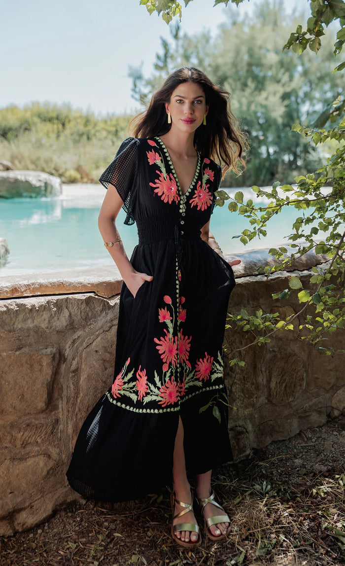 Robe Longue Bohème Brodée LUMA Black
