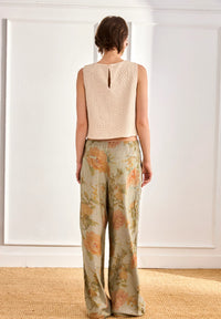 Pantalon large CALOS – Imprimé floral vert sauge